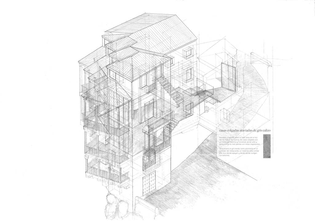 casas colgadas ataviadas de gris&nbsp;calizo